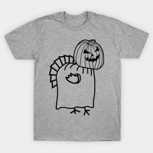 Thanksgiving Turkey Wearing Halloween Costume Line Drawing T-Shirt